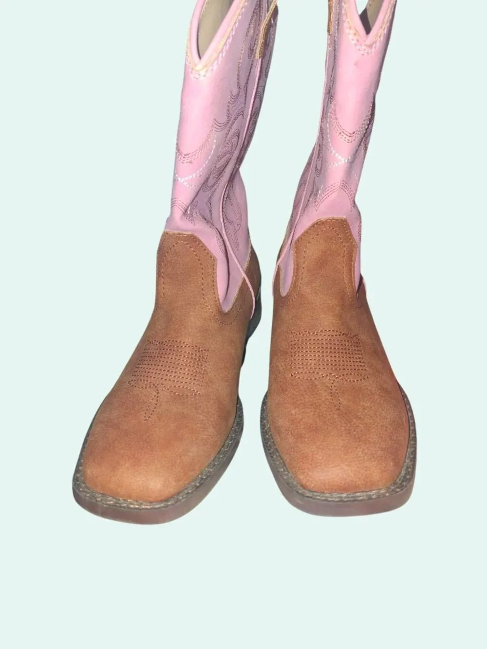 Girls Pink & Brown Leather Western Cowboy Boots Size 3Y Like New*SH2